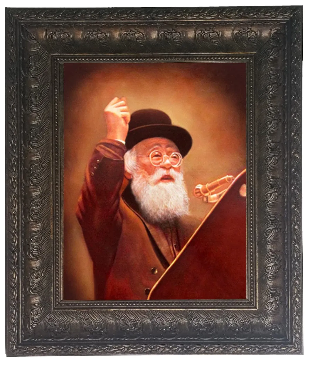 Rav Shach in a shiur Framed Picture-Painting in Brown Frame Size 11x14"