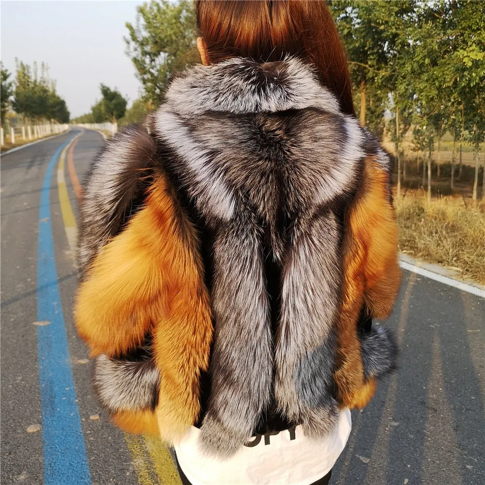 Real Natural Fox Fur Jacket Women Luxury Genuine Silver Fox Short Coat Full Sleeves Winter Plush Red Fox Fur Coat Female