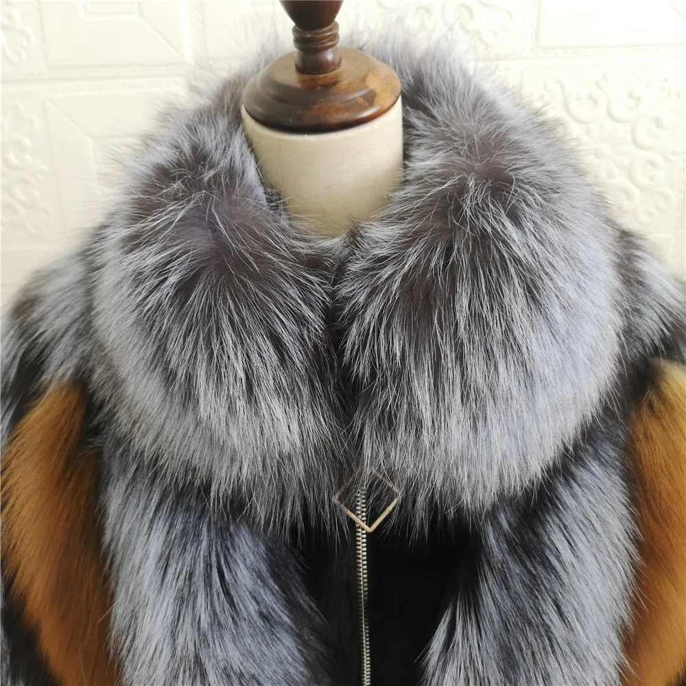 Real Natural Fox Fur Jacket Women Luxury Genuine Silver Fox Short Coat Full Sleeves Winter Plush Red Fox Fur Coat Female