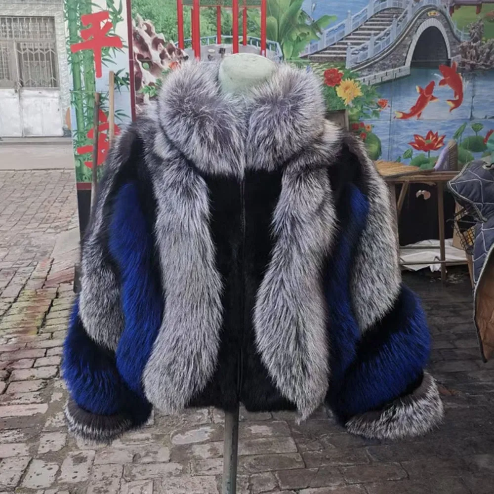 Real Natural Fox Fur Jacket Women Luxury Genuine Silver Fox Short Coat Full Sleeves Winter Plush Red Fox Fur Coat Female