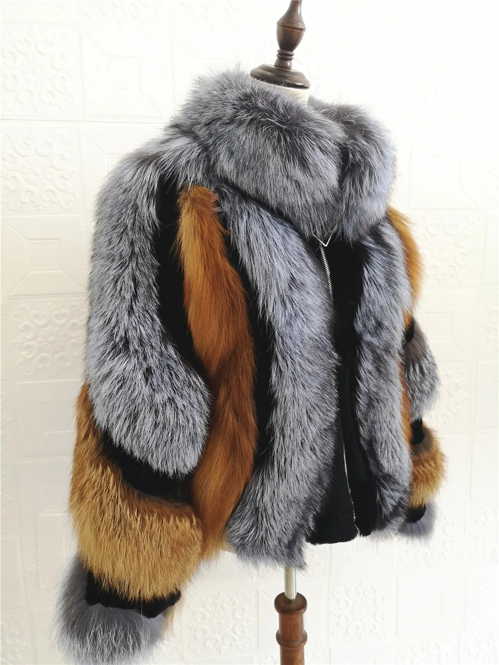 Real Natural Fox Fur Jacket Women Luxury Genuine Silver Fox Short Coat Full Sleeves Winter Plush Red Fox Fur Coat Female