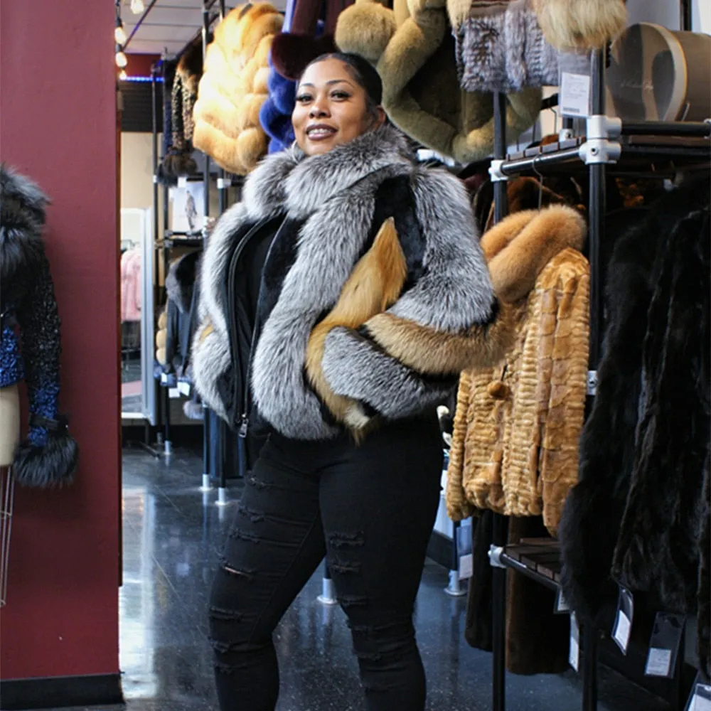 Real Natural Fox Fur Jacket Women Luxury Genuine Silver Fox Short Coat Full Sleeves Winter Plush Red Fox Fur Coat Female