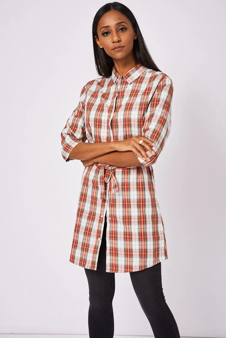 Red Tiewaist Check Shirt Dress