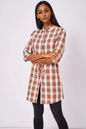 Red Tiewaist Check Shirt Dress