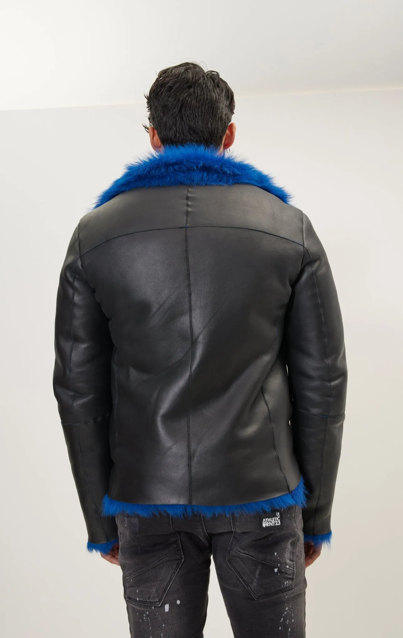 Reversible Toscana Shearling Genuine Leather Jacket - Black Navy