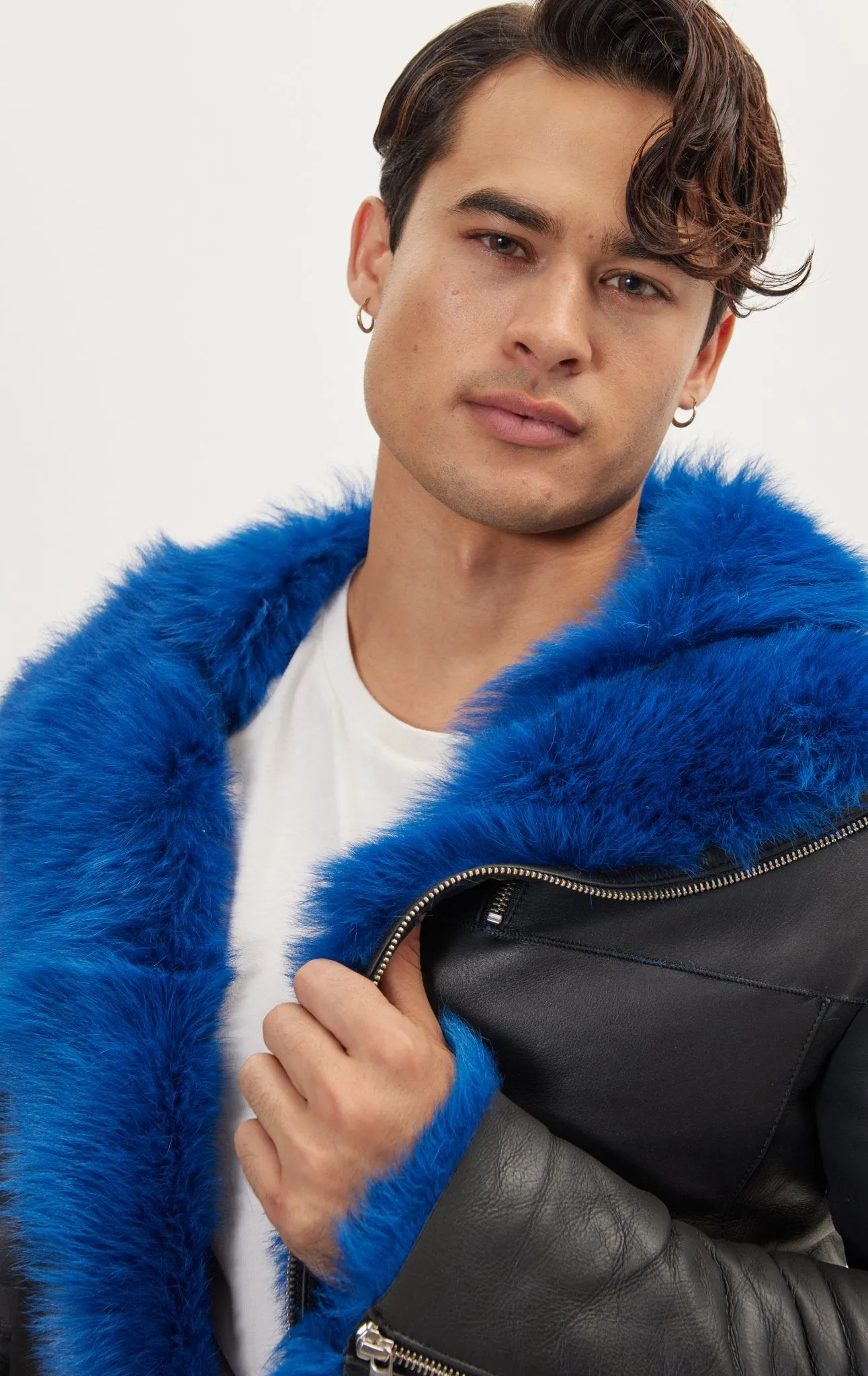 Reversible Toscana Shearling Genuine Leather Jacket - Black Navy