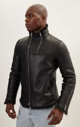 Reversible Toscana Shearling Genuine Leather Jacket - Black
