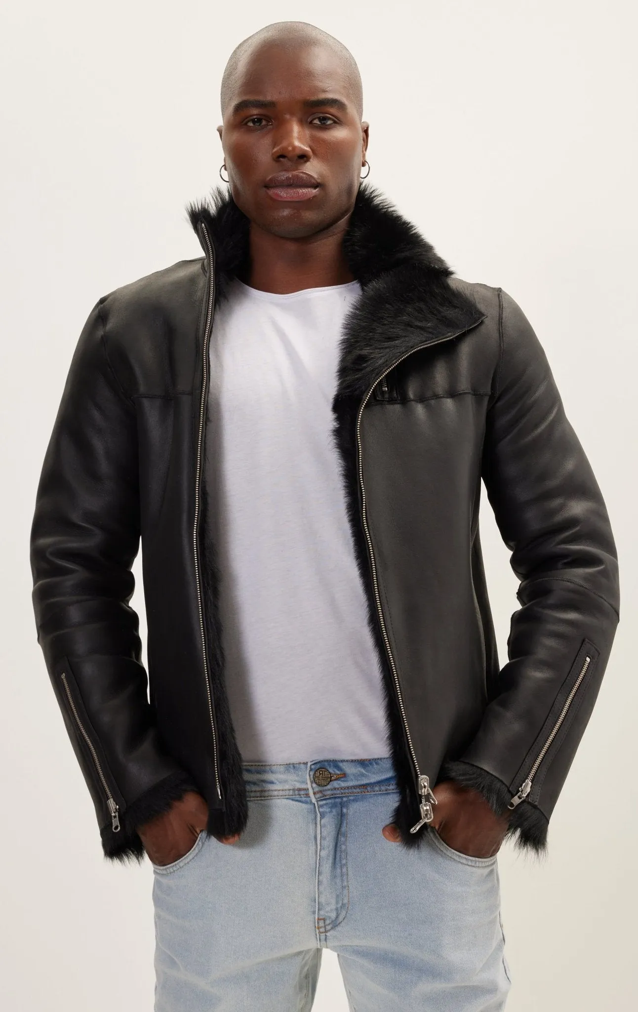 Reversible Toscana Shearling Genuine Leather Jacket - Black