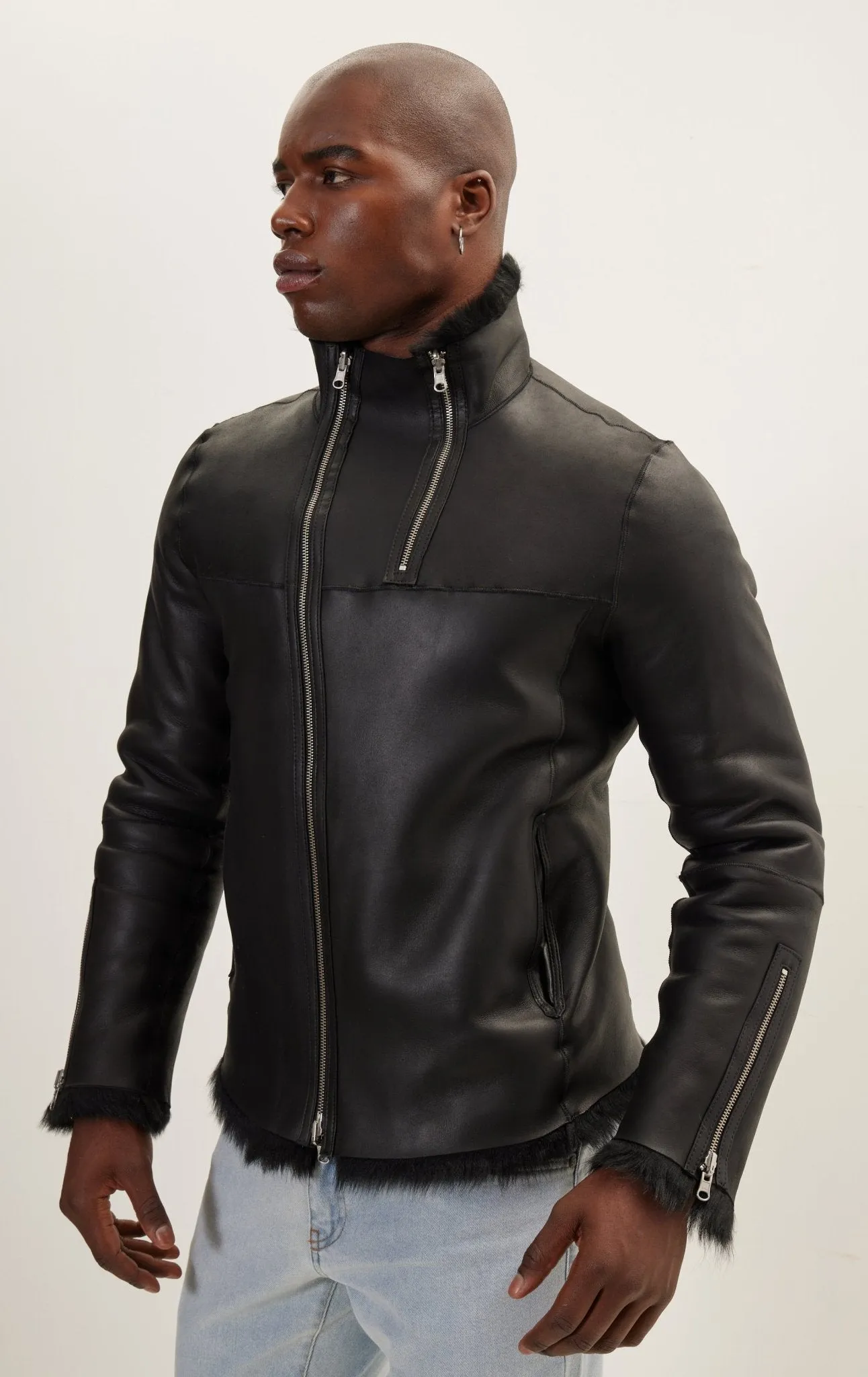 Reversible Toscana Shearling Genuine Leather Jacket - Black