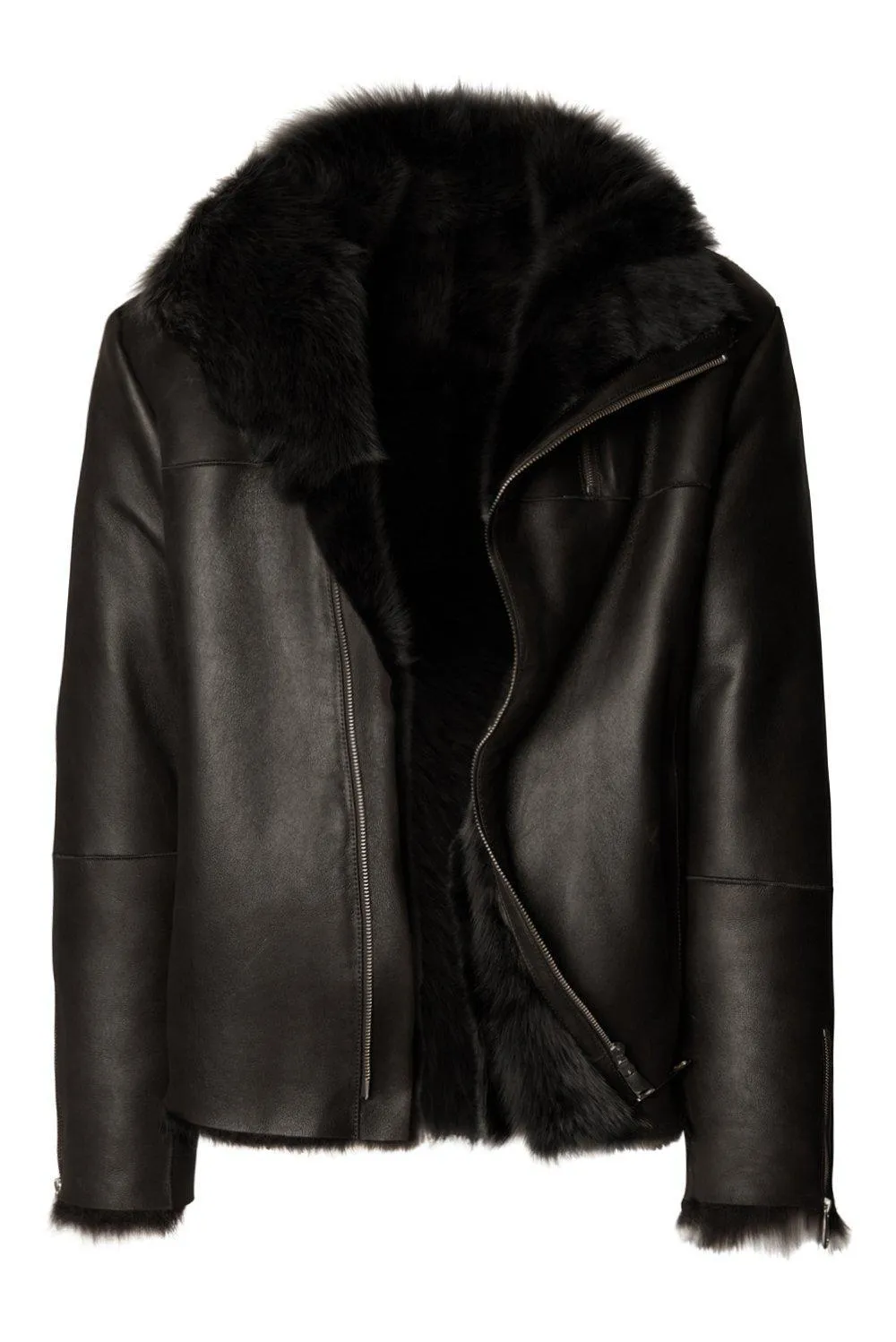 Reversible Toscana Shearling Genuine Leather Jacket - Black
