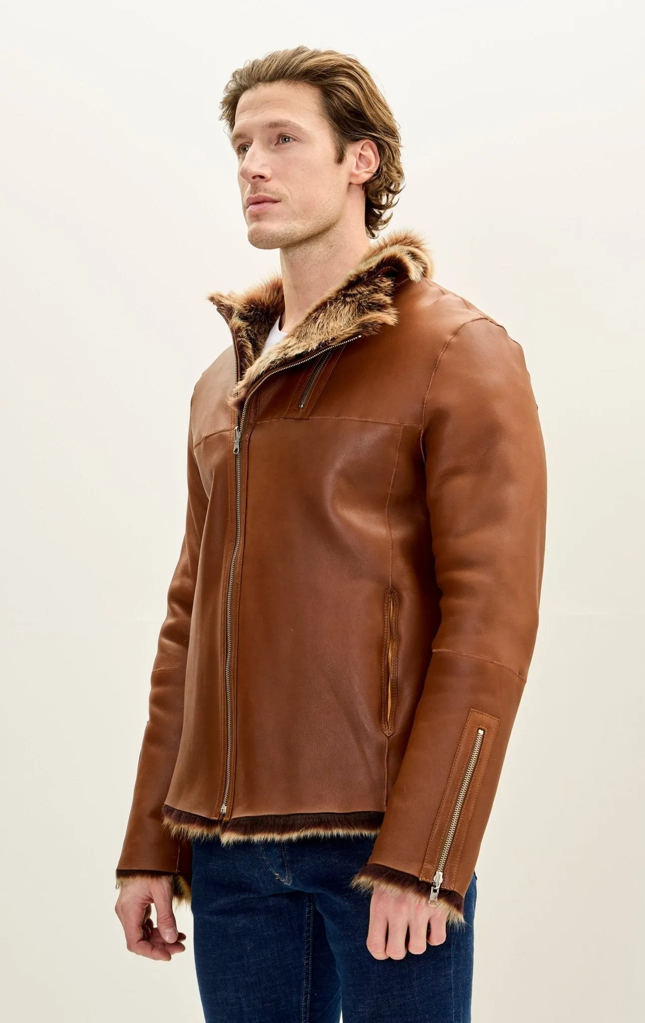 Reversible Toscana Shearling Genuine Leather Jacket - Coffee