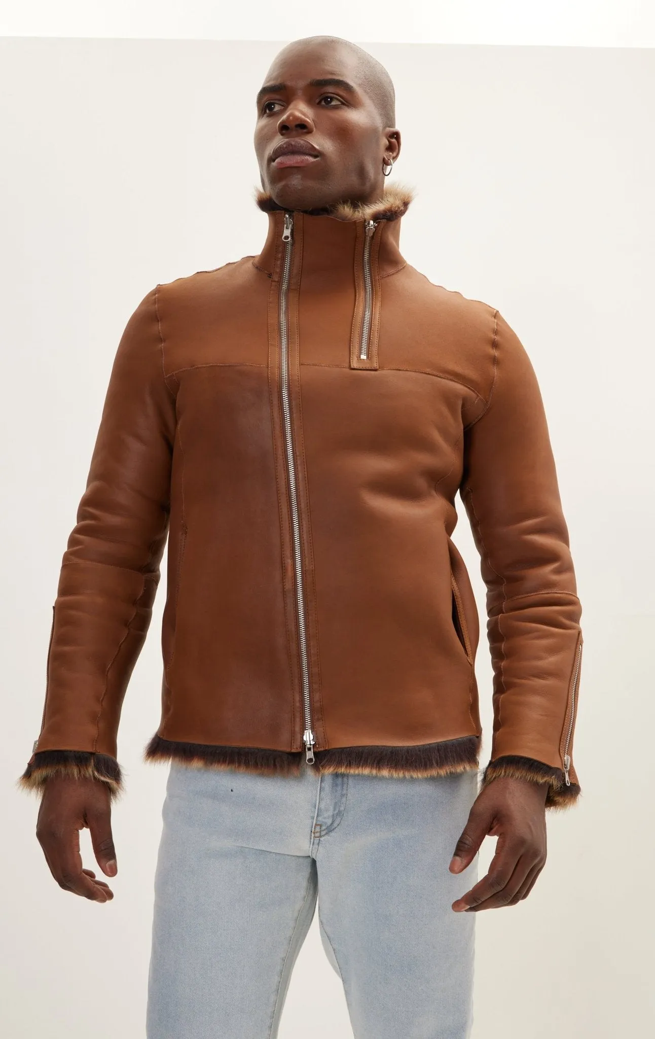 Reversible Toscana Shearling Genuine Leather Jacket - Coffee