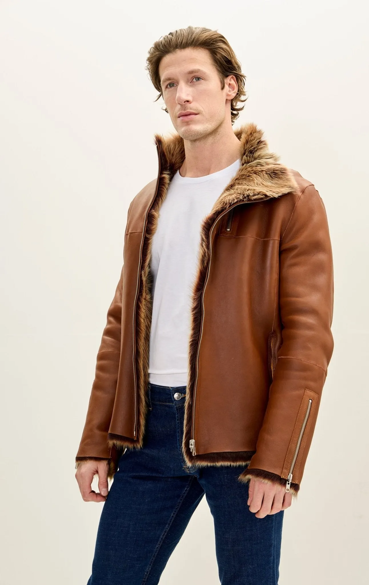 Reversible Toscana Shearling Genuine Leather Jacket - Coffee
