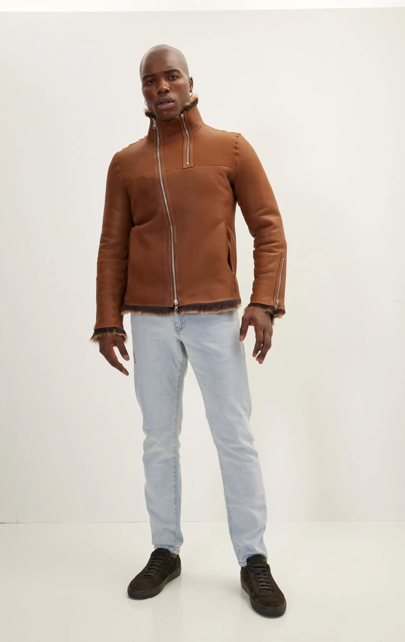 Reversible Toscana Shearling Genuine Leather Jacket - Coffee