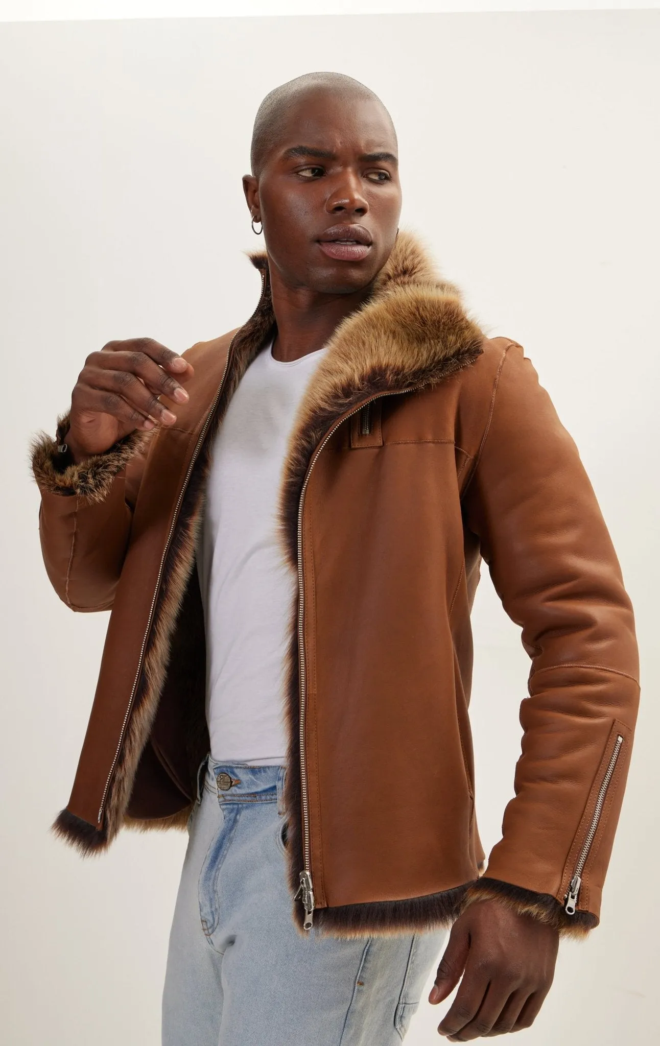 Reversible Toscana Shearling Genuine Leather Jacket - Coffee
