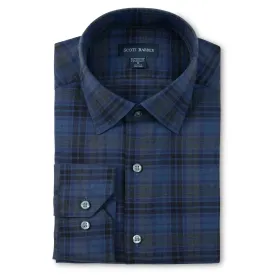 Scott Barber Stretch Cotton/Cashmere Plaid Shirt - Navy
