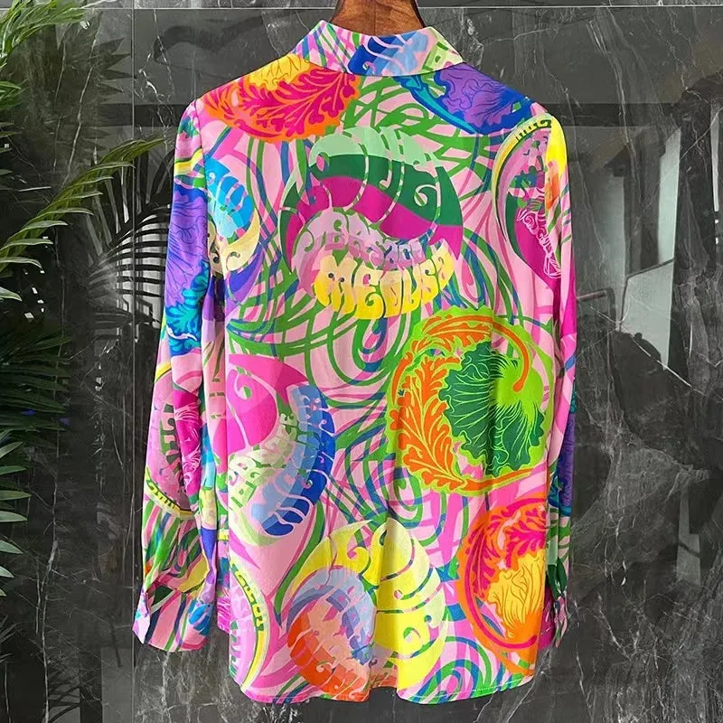 Silk Shirt Loose Satin Printed Vintage Blouses