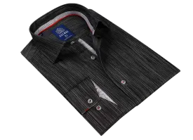 Sleek Noir: European Tailored Men's Long Sleeve Black Button Up Shirt | L44 Black
