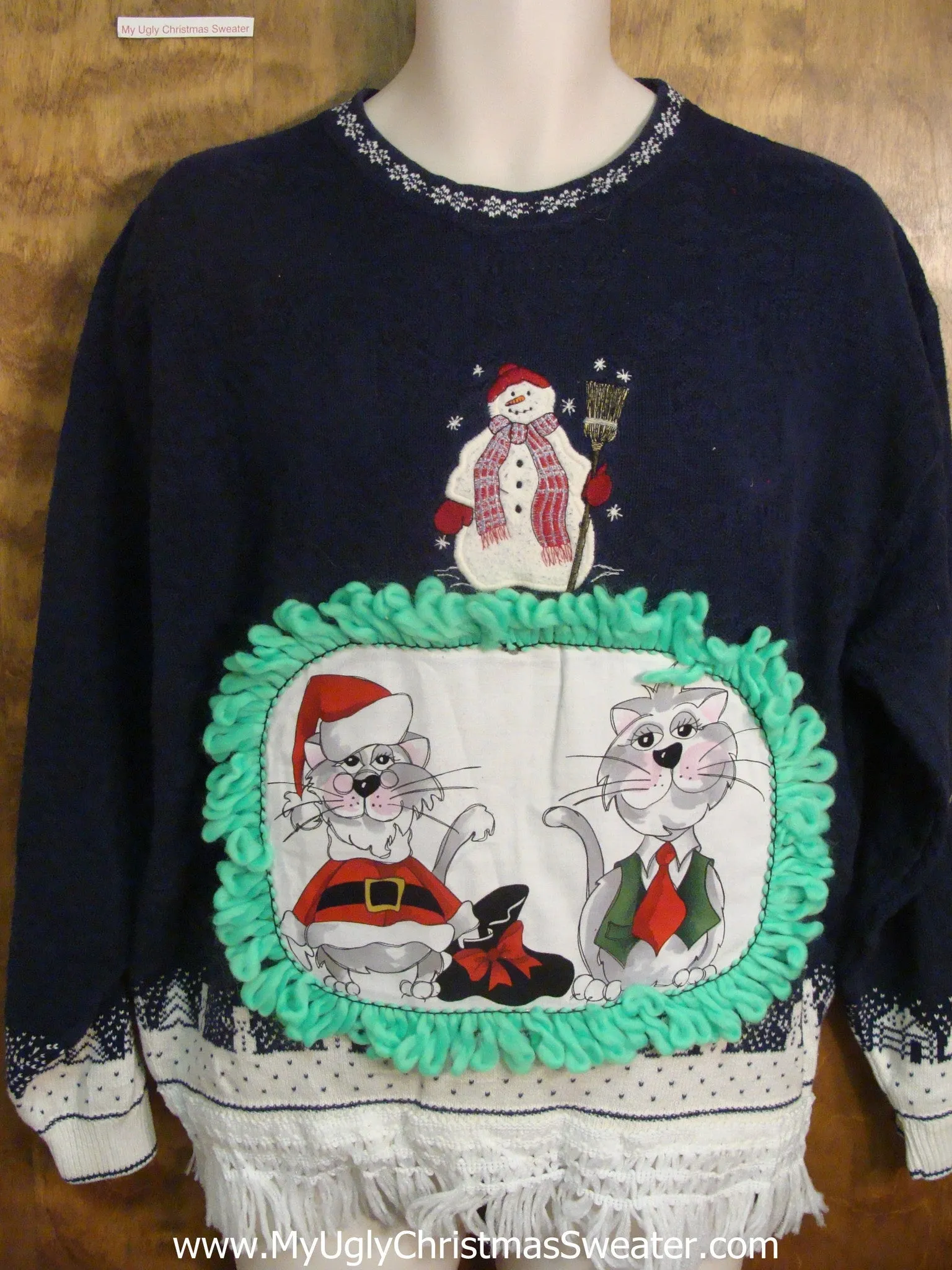 Snowman with a Broom Cat Christmas Sweater