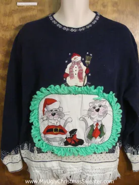 Snowman with a Broom Cat Christmas Sweater