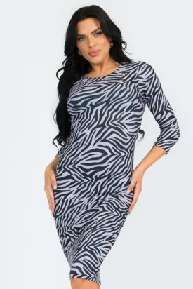 Striking Zebra Print Bodycon Midi Dress