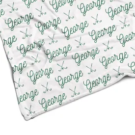Sugar   Maple Plush Minky Fleece Personalized Blanket | Golf Icon Repeating Name