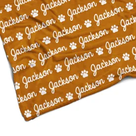Sugar   Maple Plush Minky Fleece Personalized Blanket | Paw Icon Repeating Name