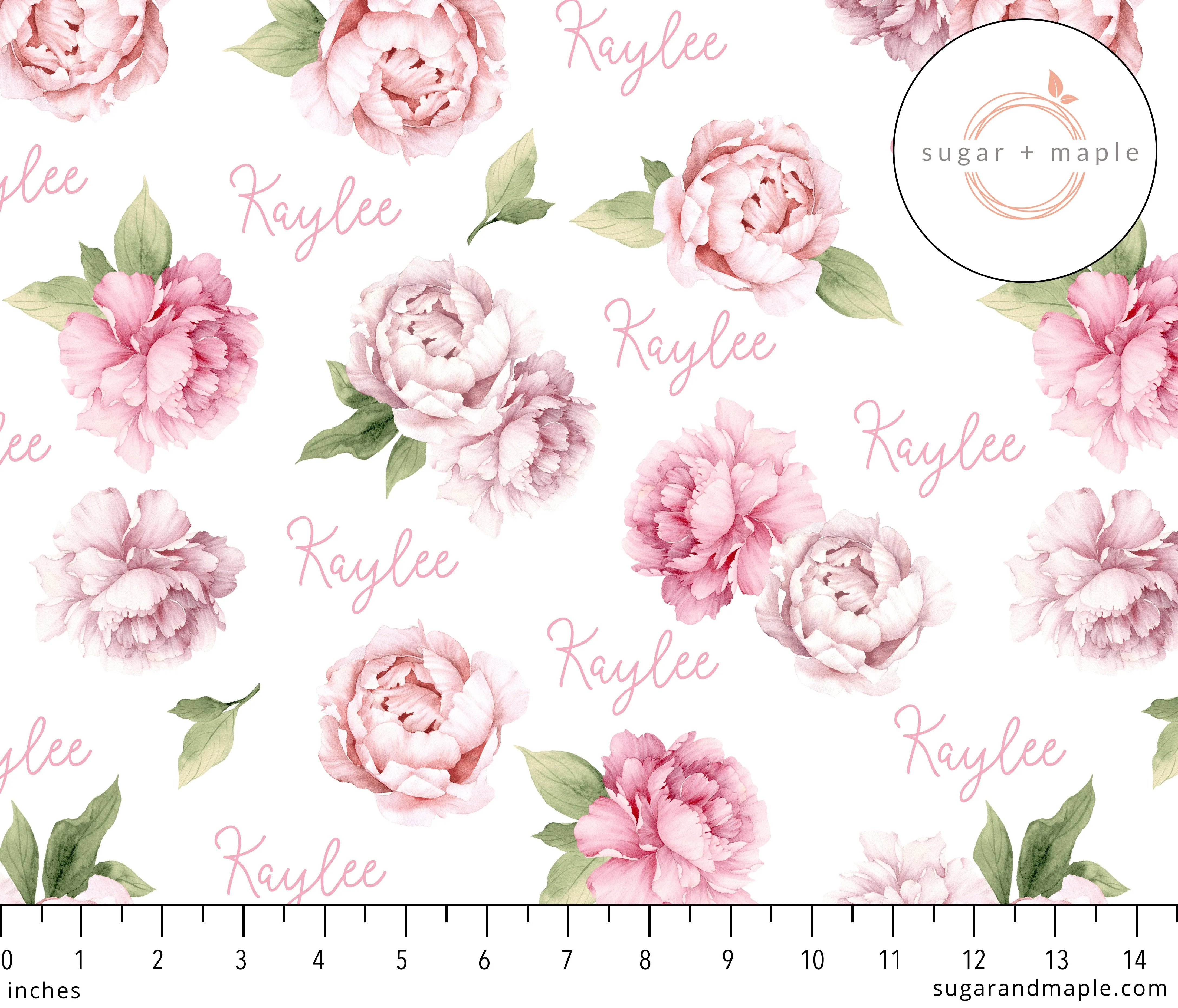 Sugar   Maple Plush Minky Fleece Personalized Blanket | Peonies
