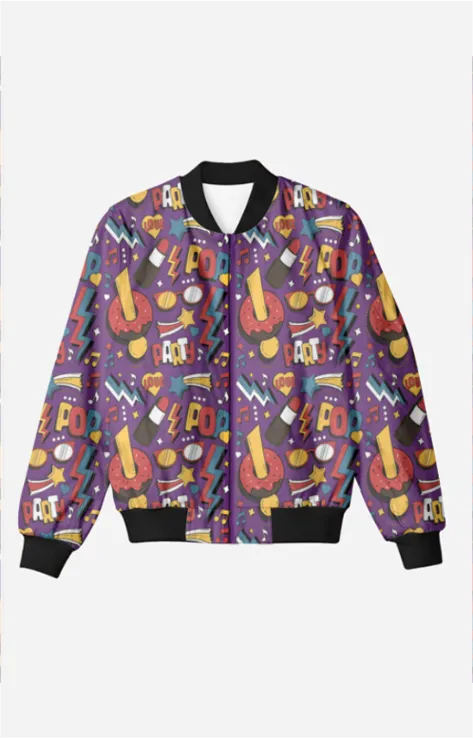 Sweet & Chic: Donuts & Lipstick Pop Art Bomber Jacket - Trendy Outerwear for All