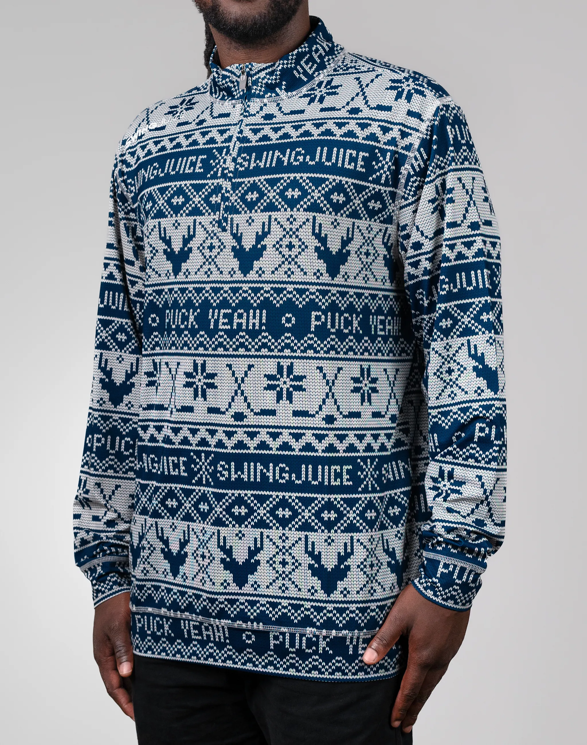 SwingJuice Hockey Puck Yeah Fairisle Men's Quarter Zip