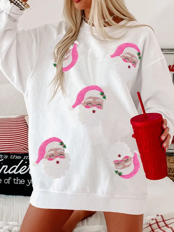 Trendy Christmas Santa Sweater with Sequin Details for Women