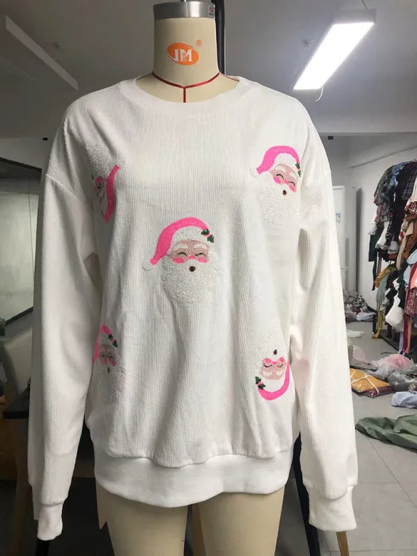 Trendy Christmas Santa Sweater with Sequin Details for Women
