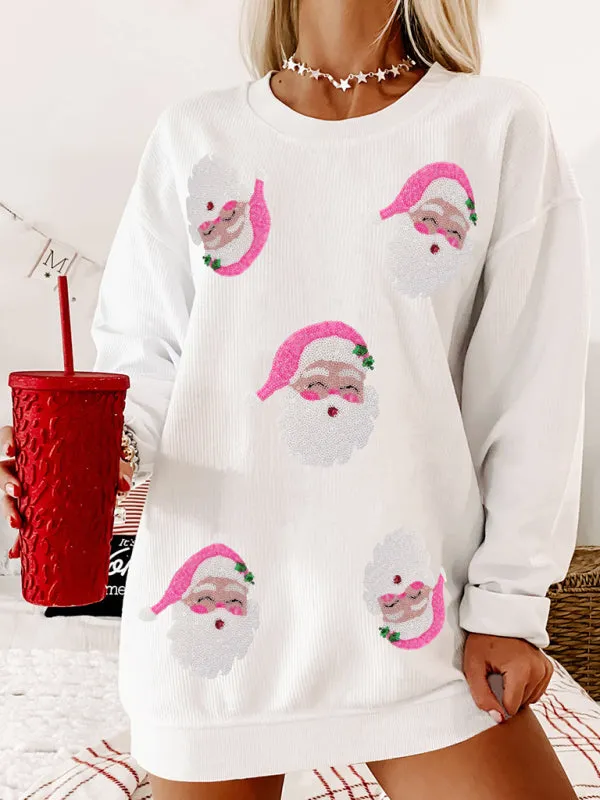 Trendy Christmas Santa Sweater with Sequin Details for Women