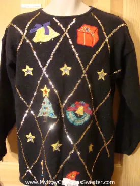 Ugly Christmas Sweater 80s Pullover with Sequin Bling