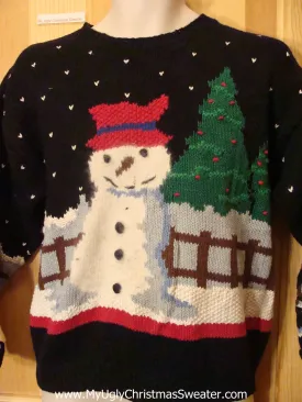 Ugly Christmas Sweater Huge Snowman Winter Scene