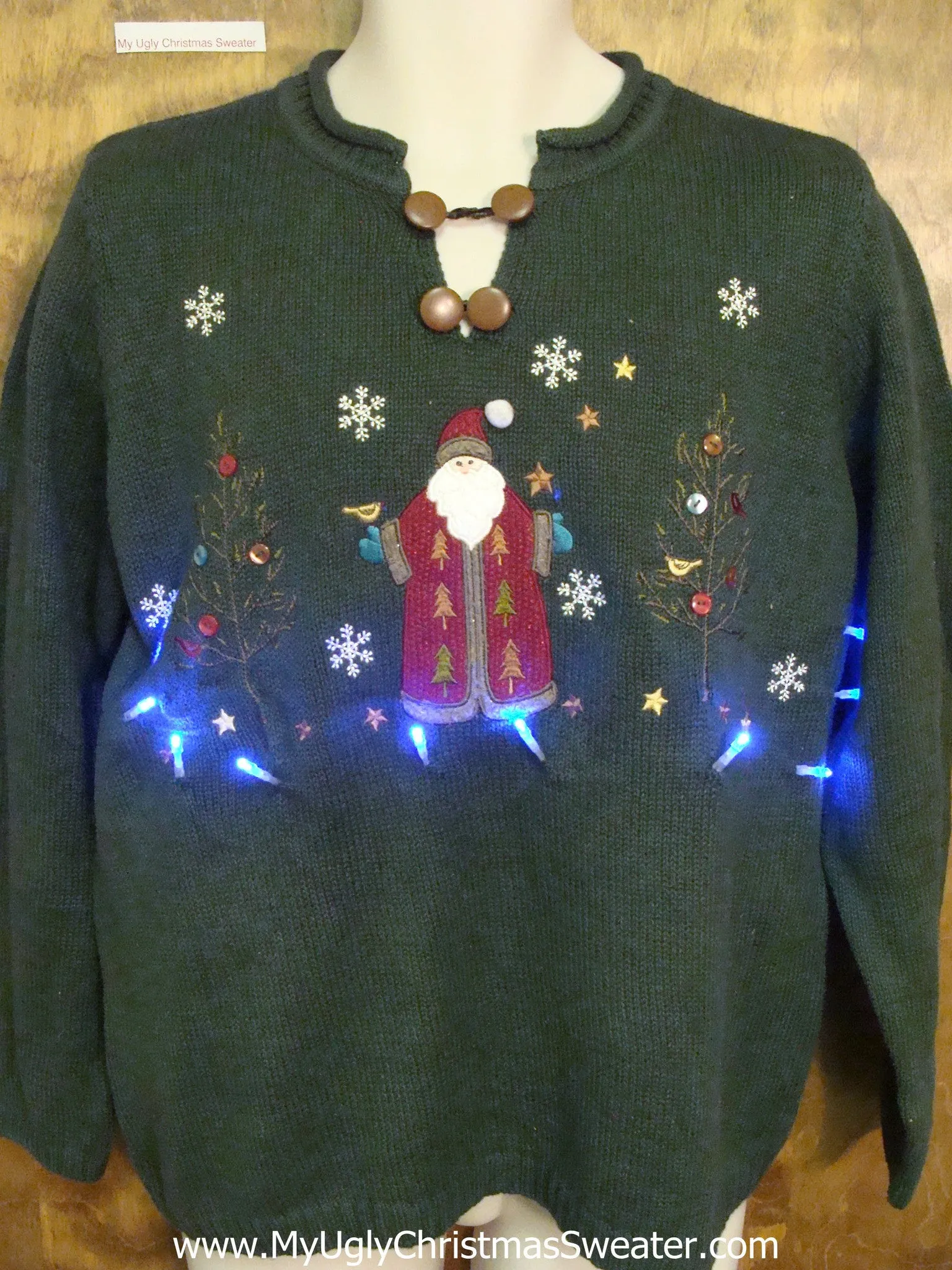 Ugly Christmas Sweater with Lights Santa in Snow