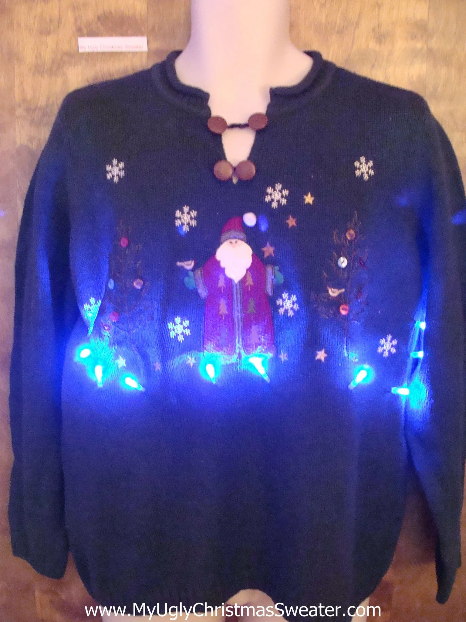 Ugly Christmas Sweater with Lights Santa in Snow