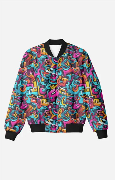 Unisex Graffiti All-Over Print Bomber Jacket - Trendy Outerwear for All