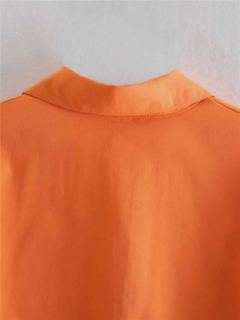 VenusFox Casual Woman Orange Shirt Dress 2021 Spring Lacing V Neck Beach Short Dresses Girls Y2K High Waisted Dresses