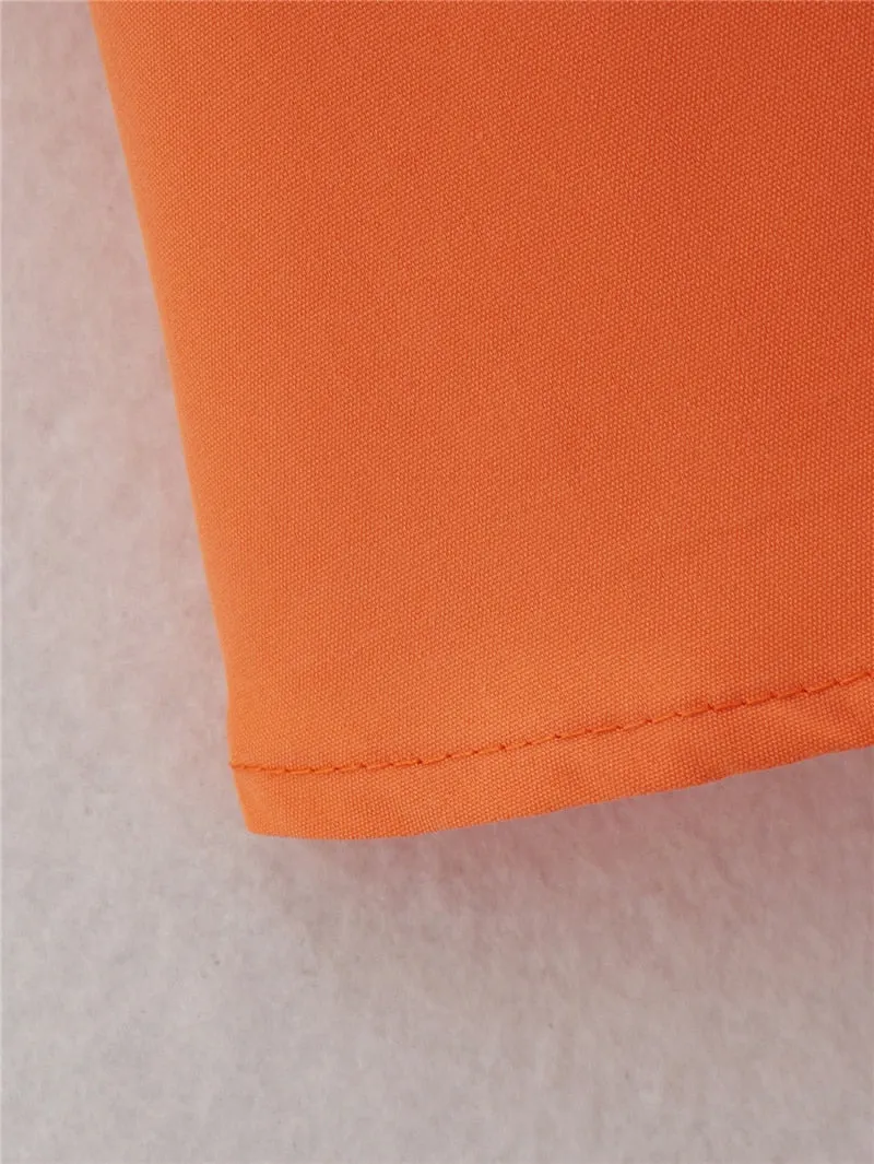 VenusFox Casual Woman Orange Shirt Dress 2021 Spring Lacing V Neck Beach Short Dresses Girls Y2K High Waisted Dresses