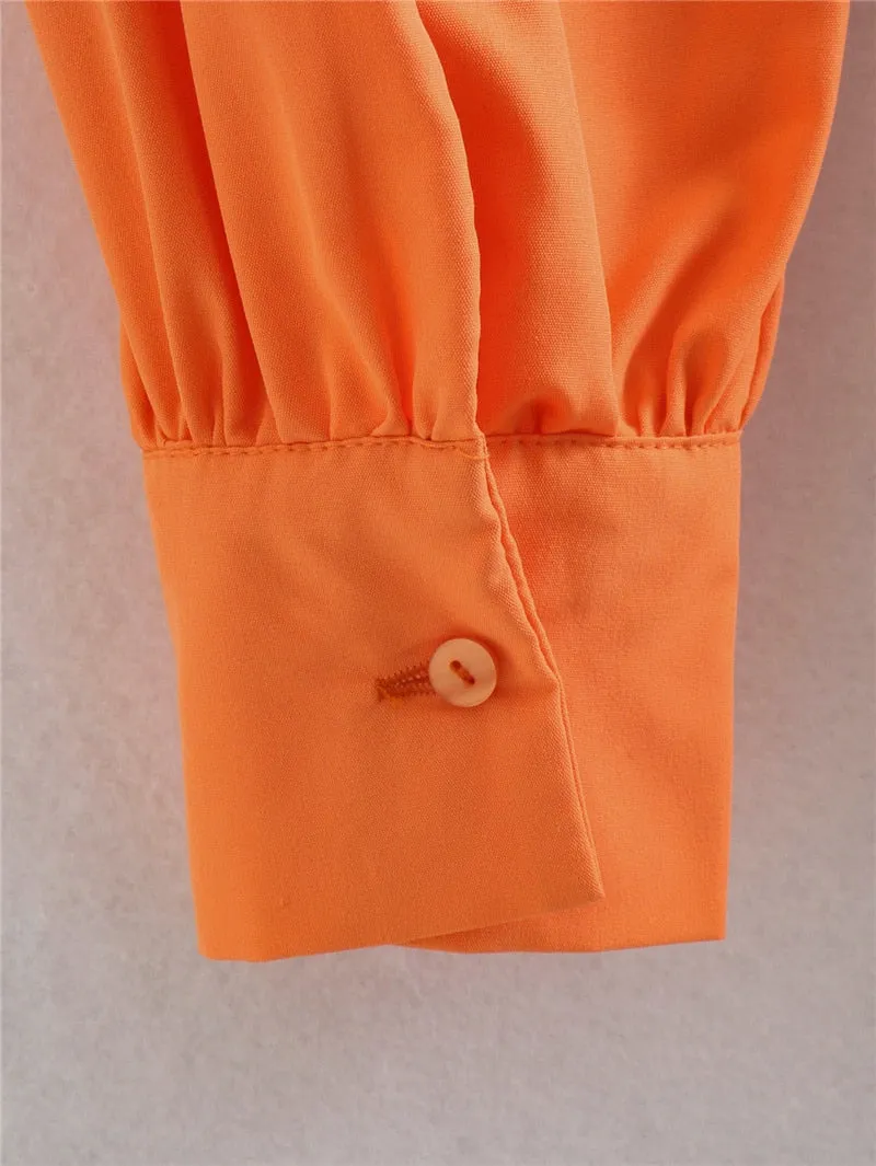 VenusFox Casual Woman Orange Shirt Dress 2021 Spring Lacing V Neck Beach Short Dresses Girls Y2K High Waisted Dresses