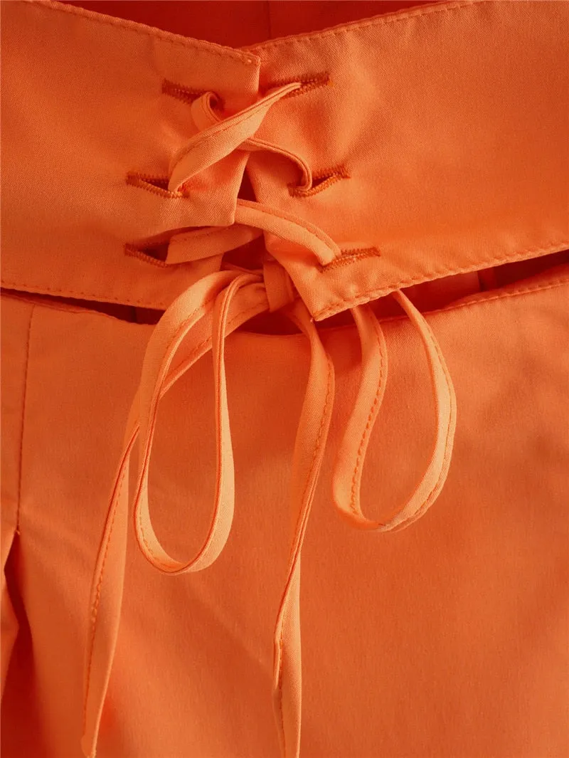 VenusFox Casual Woman Orange Shirt Dress 2021 Spring Lacing V Neck Beach Short Dresses Girls Y2K High Waisted Dresses