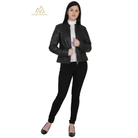 Women's Slim Fit Leather Jacket : Biker with Quilted Shoulder