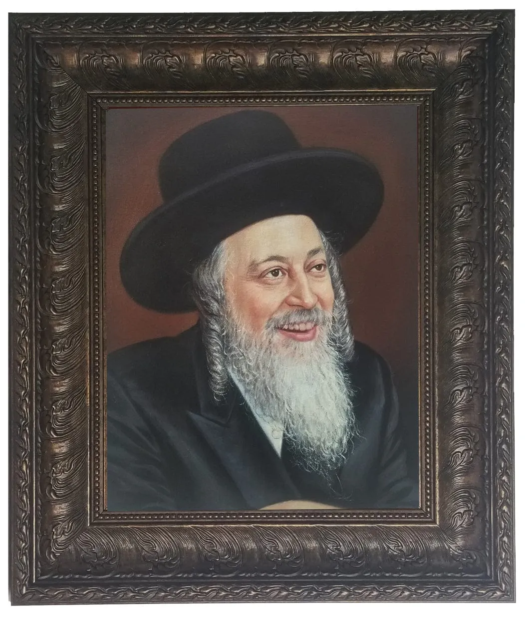 Zvhiller Rebbe Picture- painting in brown frame Size 11x14"